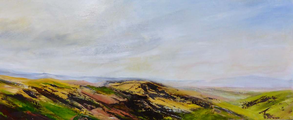 Panorama Ochre and Green. by Joy Moore  Image: This is one of a series of panoramic landscapes inspired by the Piemontese landscape