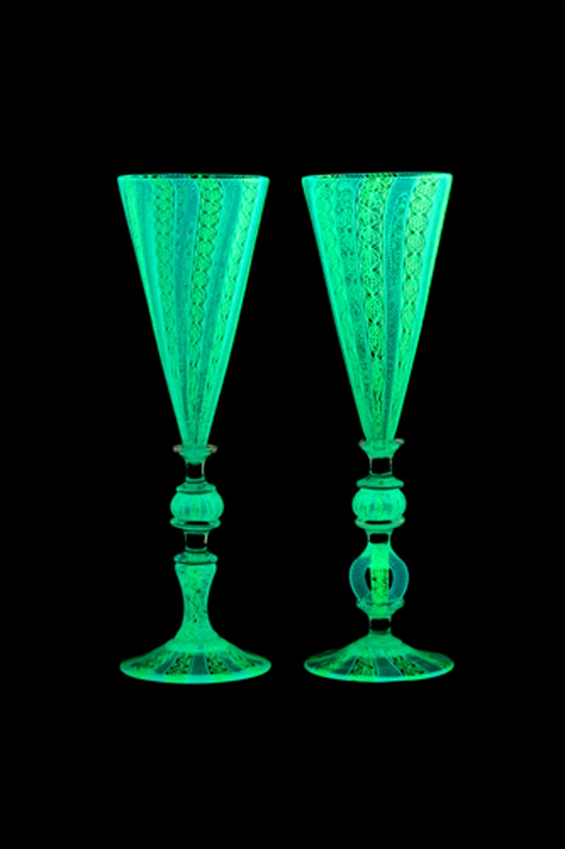 Fluorescent Cane Bridal Anniversary Goblets by Kenny Pieper, Image 1.