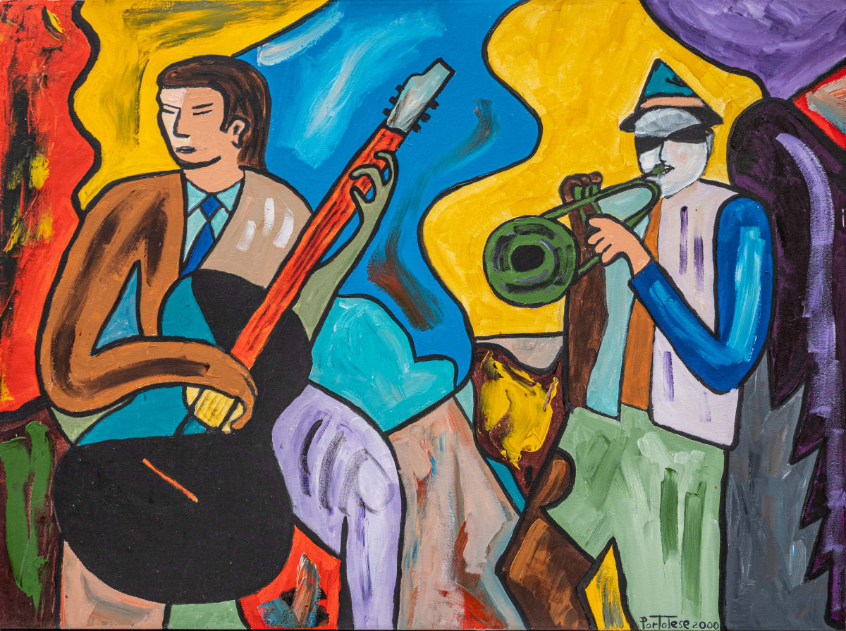 Guitar and Trumpet  Image: Paintings are only available in canvas limited edition prints.