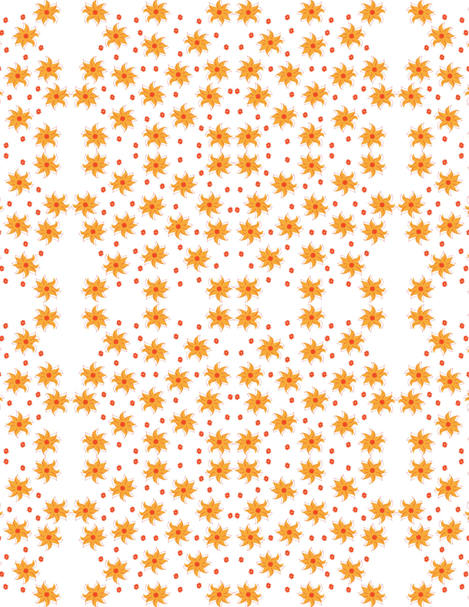 Orange Tossed Flowers (Illustration Pattern Repeat) 