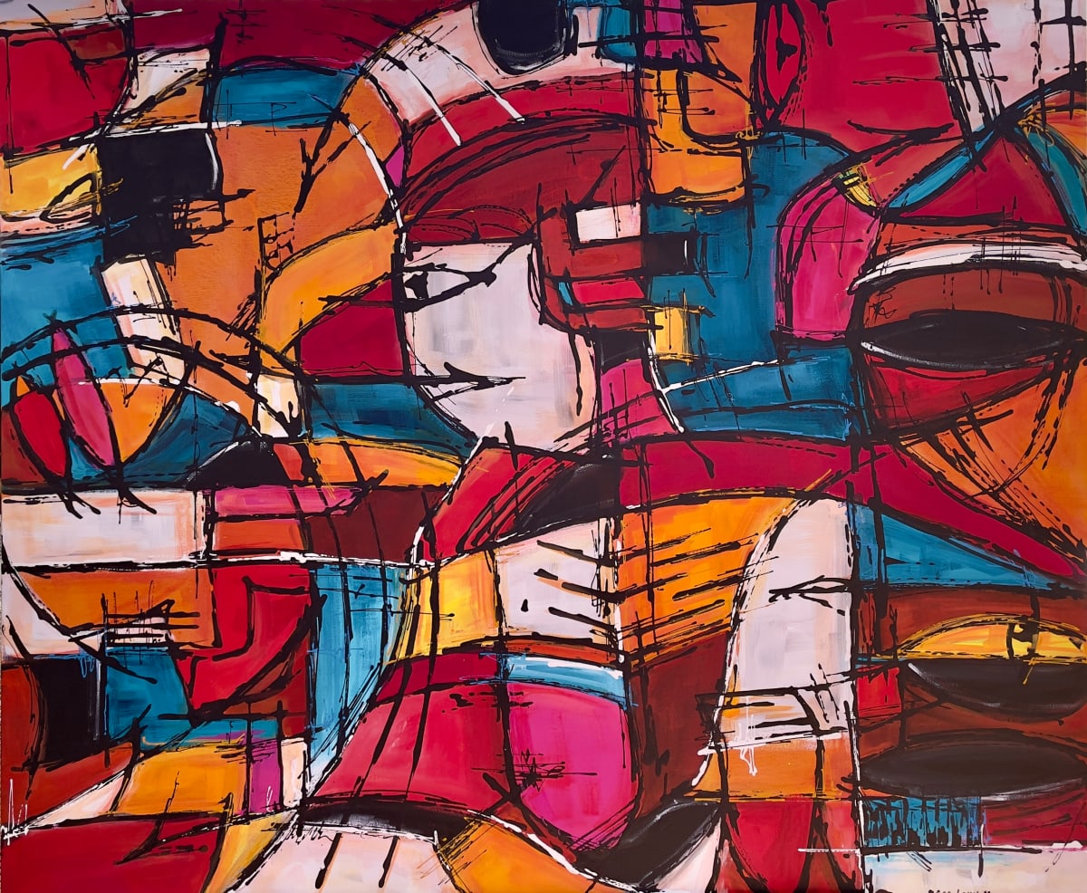 People Drinking Coffee by Sherylle Dovaston  Image: People Drinking Coffee, acrylic on canvas, 76 x 91