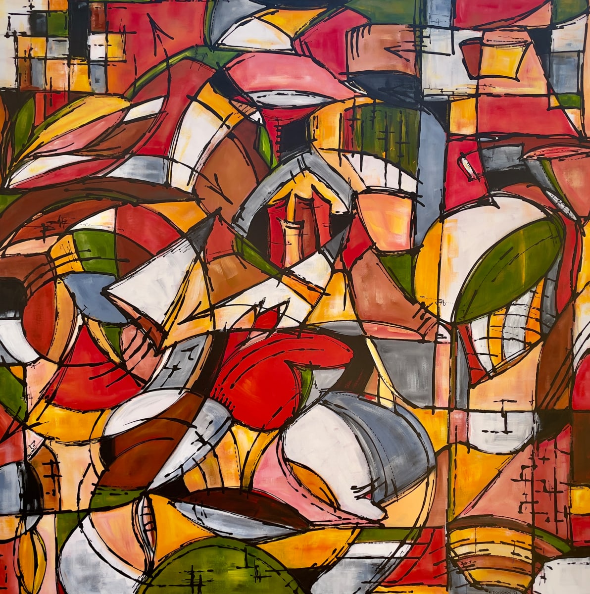 Barrack and Hay by Sherylle Dovaston  Image: Barrack and Hay, acrylic on canvas, 120 x 120 