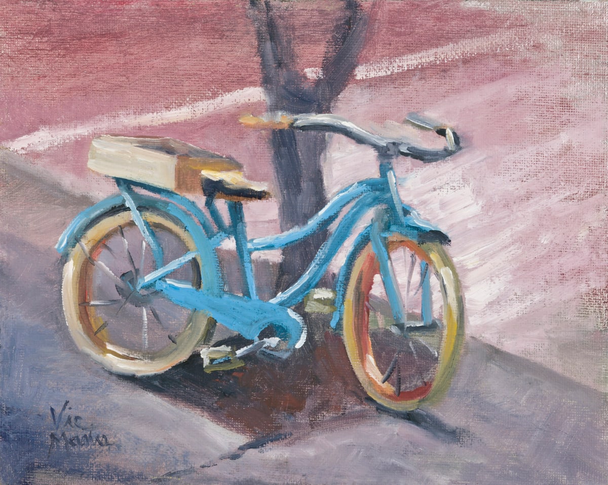 Blue Beauty  Image: When painting this bicycle in person, I was worried the owner of the bike would come and ride off.  Also, I kept wondering who it belonged to.  The owner never showed up and I got to finish my painting.