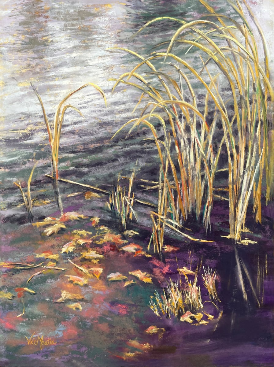 On Walter's Pond  Image: The dead leaves float on top of the water while what is left of the cattails sway in the wind on a crisp fall day.