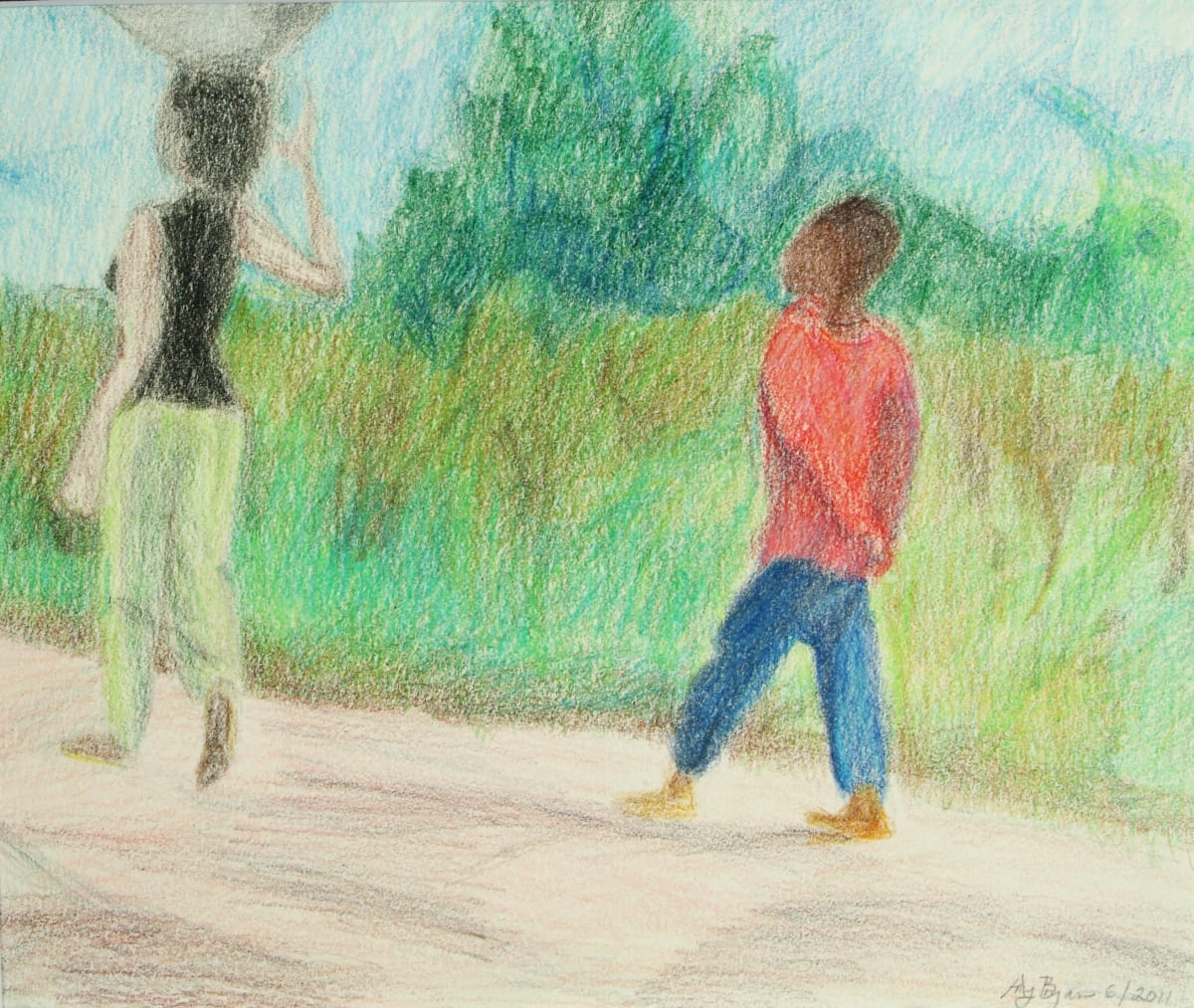 Woman and Boy Walking by Amy Bryan 