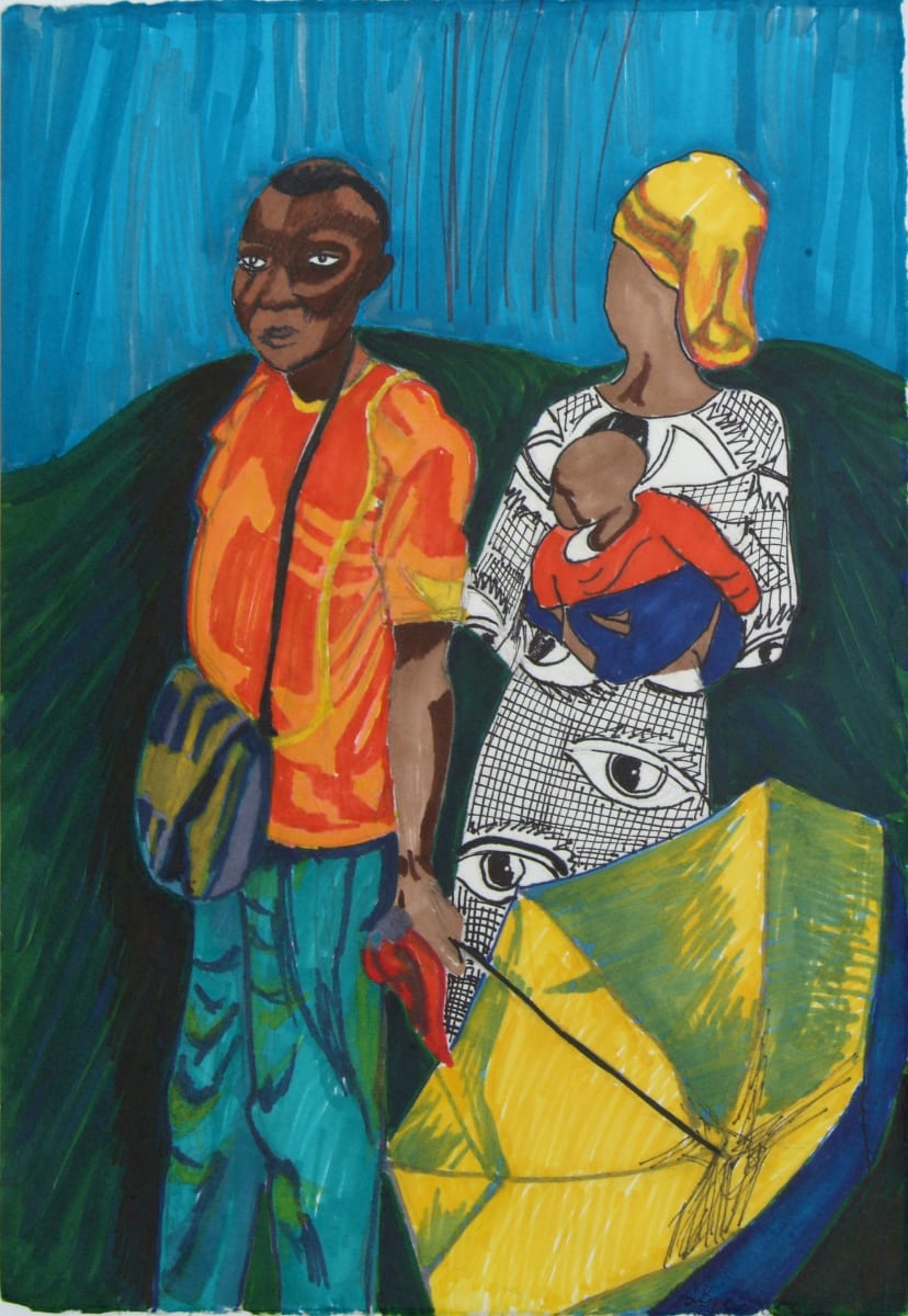 Man, Woman, Baby and Umbrella by Amy Bryan 