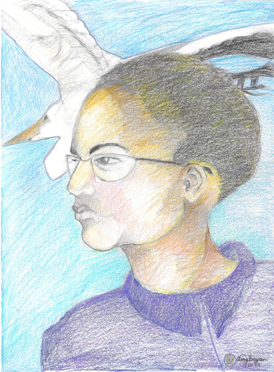 Woman_with_Egret_Behind_Her by Amy Bryan 