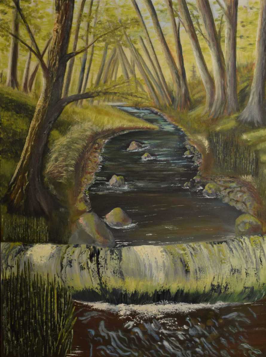 Early Spring in the Glen Stream by Gail Knecht  Image: The Glen Stream with fallen large birch and leaning trees.