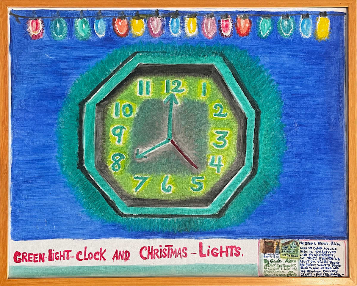 Green-Light-Clock and Christmas-Lights by Gayleen Aiken, Image 1.