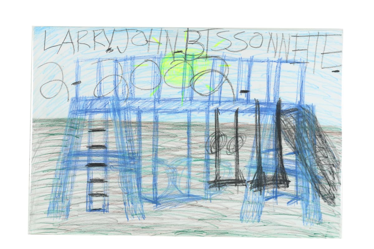 Playground Series by Larry Bissonnette  Image: Blue playground with swings and a ladder