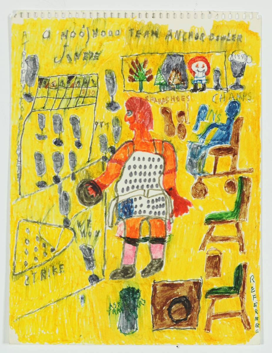 Team Anchor Bowling by Ritchie Delisle  Image: Image of a bowler in a bowling alley with trophies, shoes, and other drawings