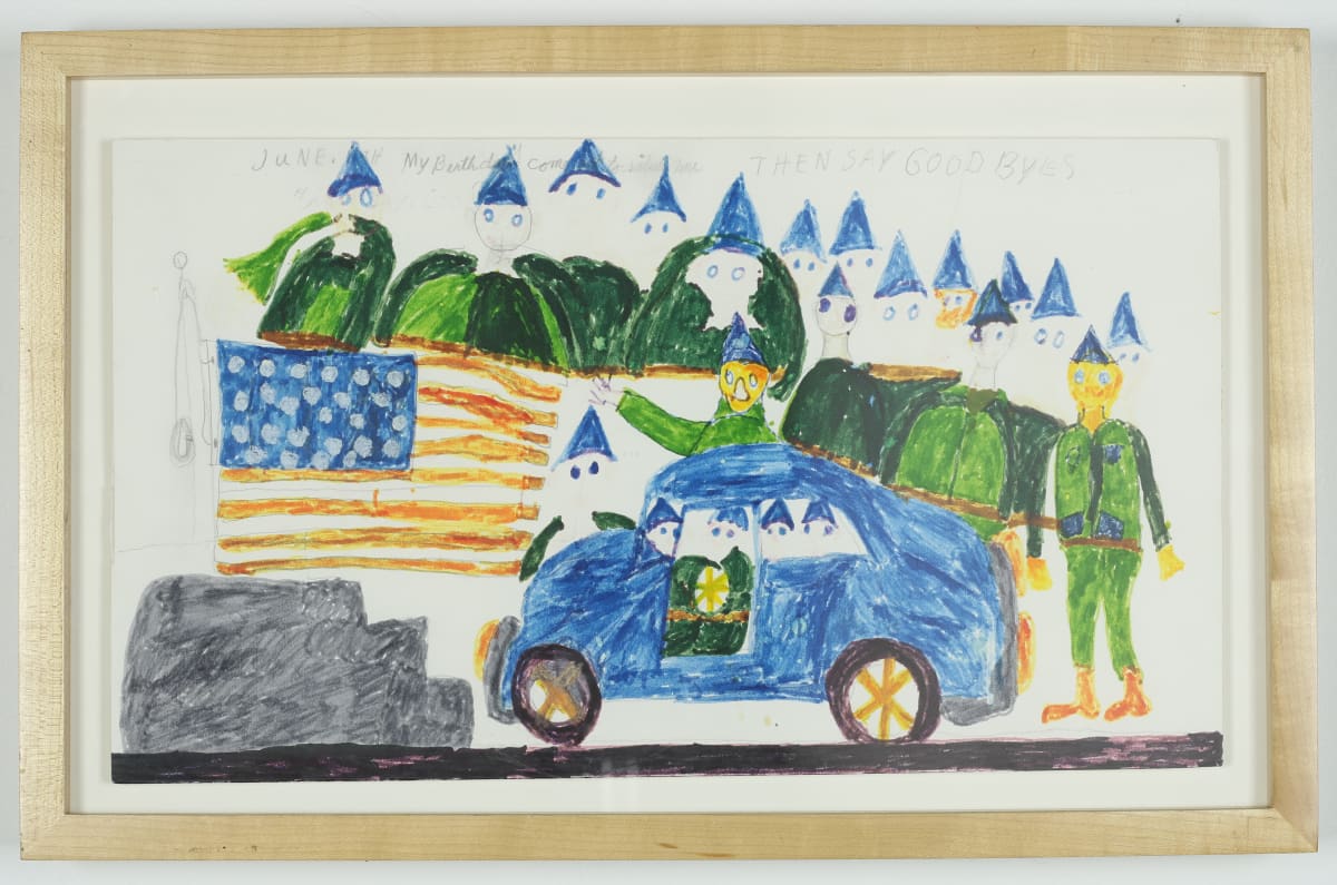 Untitled by Ritchie Delisle  Image: Blue army vehicle with army men and American Flag