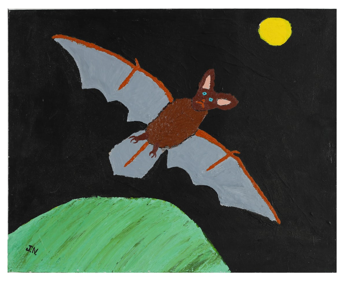 Untitled by James Nace  Image: Acrylic painting of a bat flying in the night sky