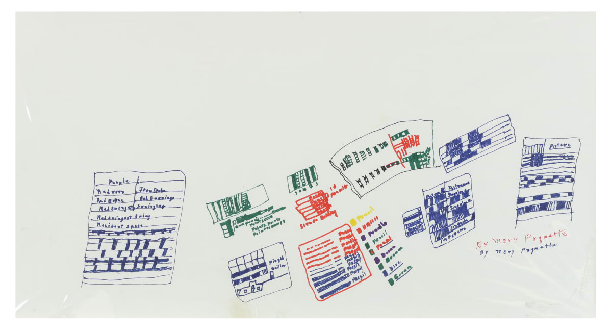 Untitled by Mary Paquette  Image: Abstract image with various writing and diagrams