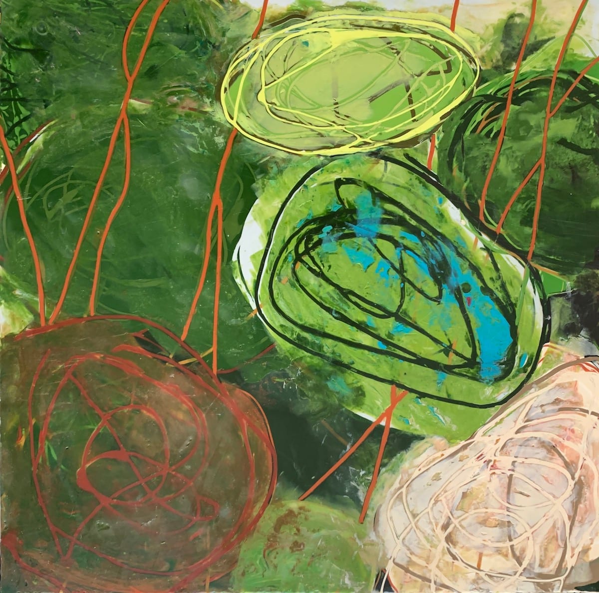 Through the Quagmire  Image: 16" x 16", encaustic on panel, 2020