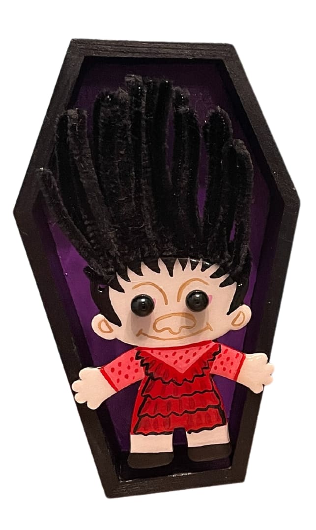 Lydia Trolljuice Coffin by Erin Fox by Derek Gores Gallery  Image: Erin Fox is a mixed-media artist who wishes she never got mixed up in the messy world of resin art, but here she is. 