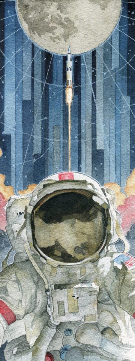 Spaceman by Rob Hough by Derek Gores Gallery  Image: Rob Hough is a Florida-based part-time painter, and full-time art director for an in-house creative department. Using watercolor, he paints stuff...sometimes. 
Hough received a bachelor's degree in graphic design from The Art Institute of Ft. Lauderdale in 2004.