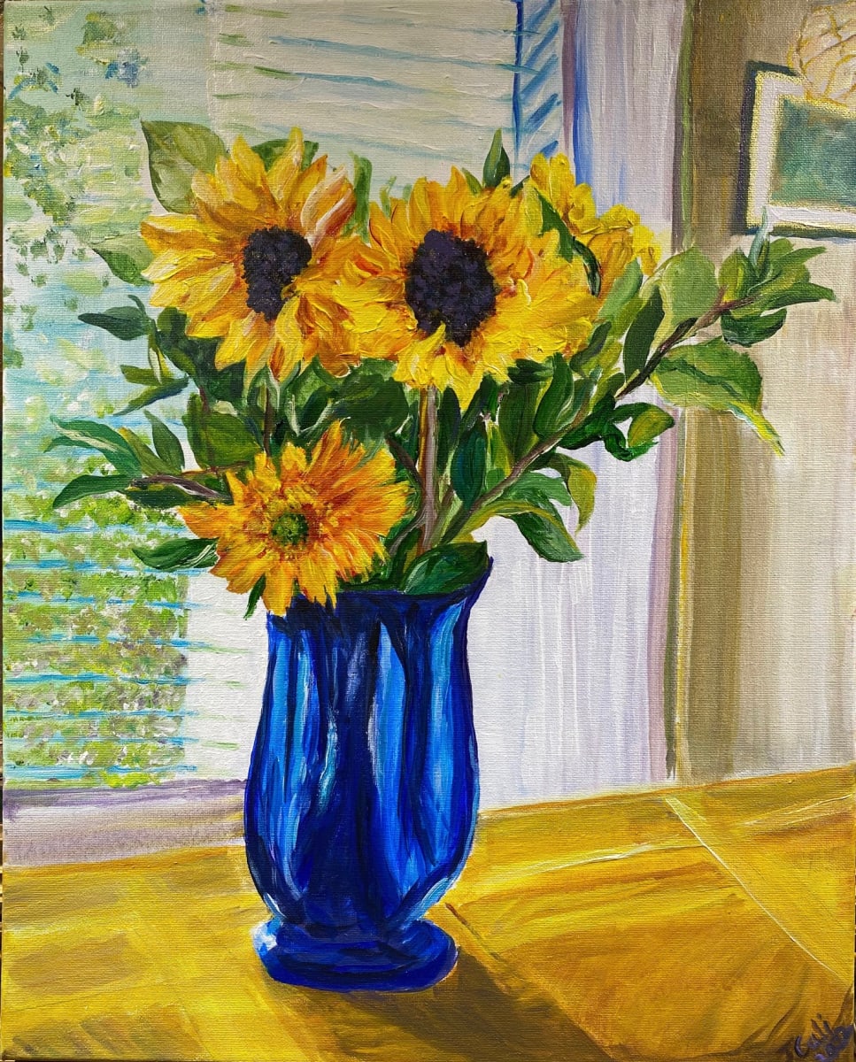 Sunflowers in Cobalt Vase by Joanne Cali 