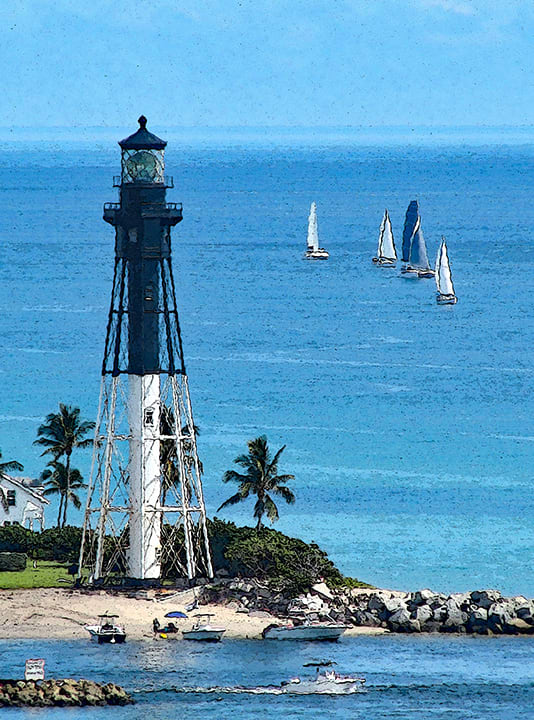 Four Sails at Hillsboro Lighthouse - Photo on Watercolor Paper - 14 Inches x 11 Inches - $160 by Corinne Carroll 