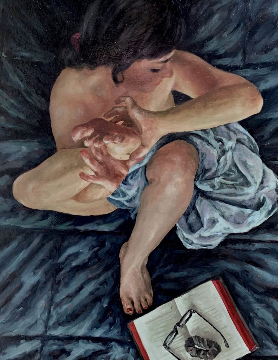 Self Portrait with Book by Eszter Csaki 