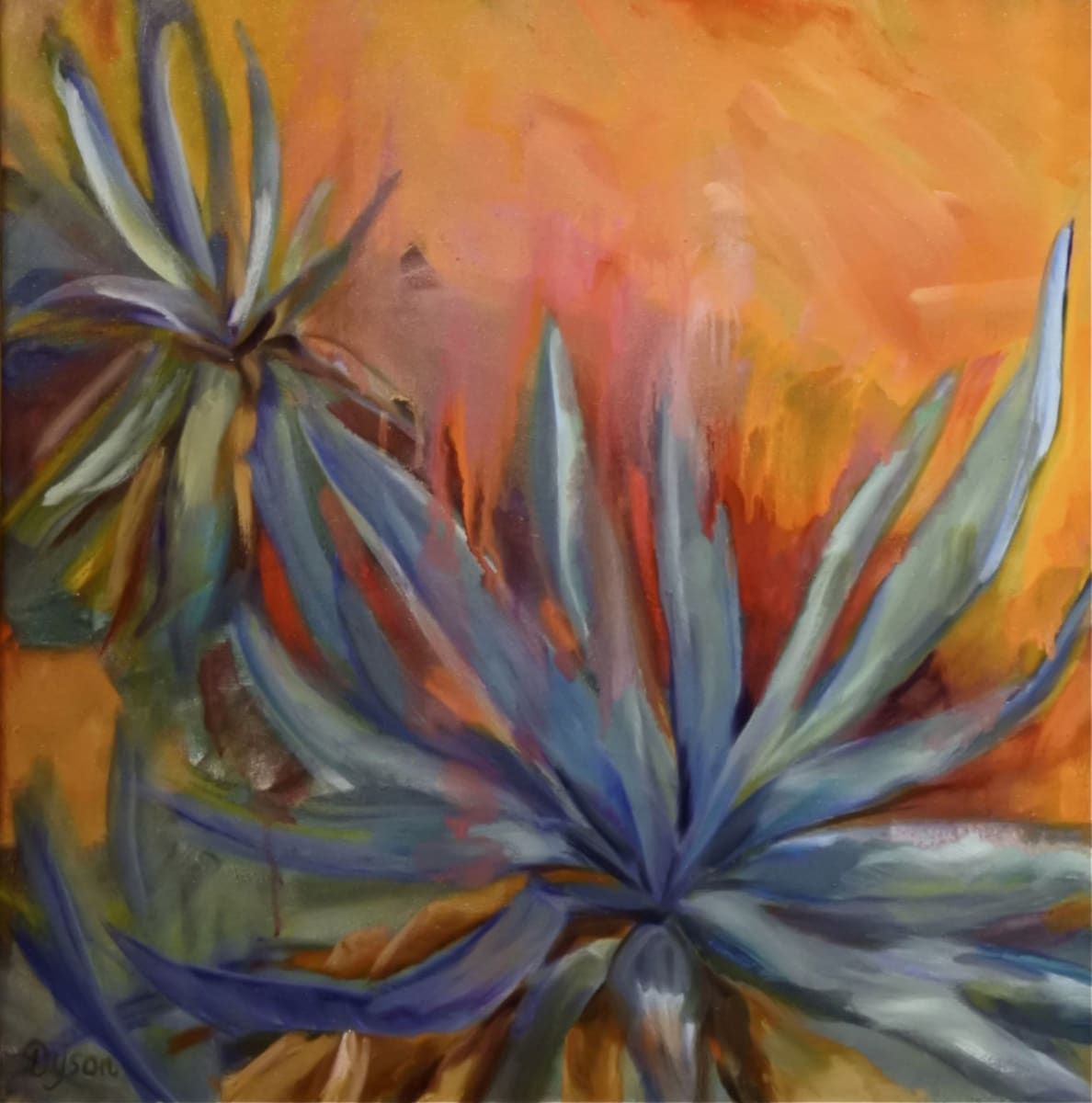 Blue Palm - Oil on Canvas by Deirdre Dyson 