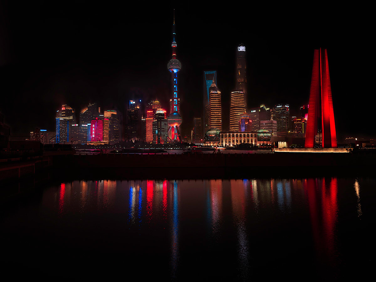 Pudong Skyline from Waibadu Bridge, Shanghai, China by David Francis 