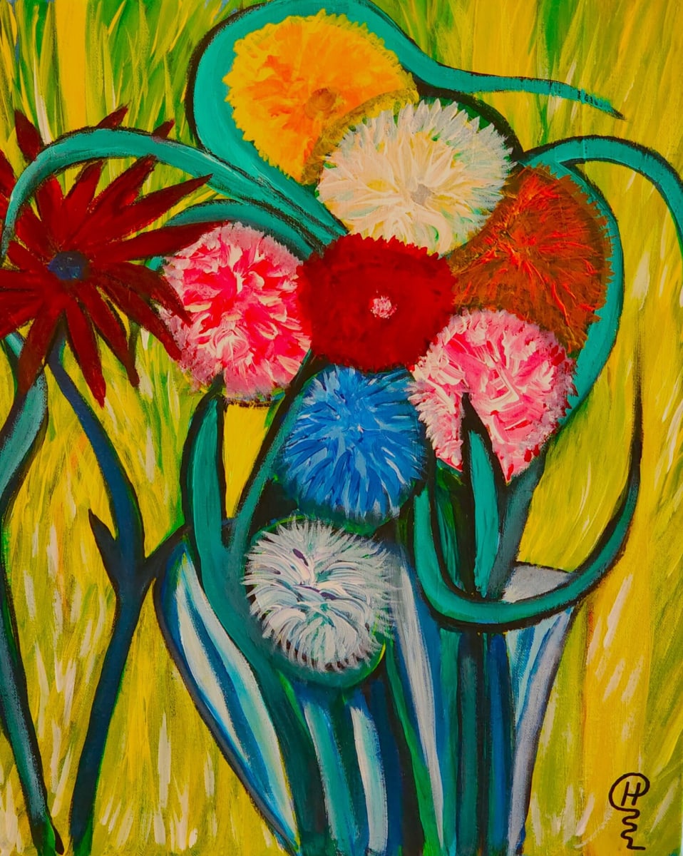 Flowers in a Blue Vase by Richard Heiens, Image 12.