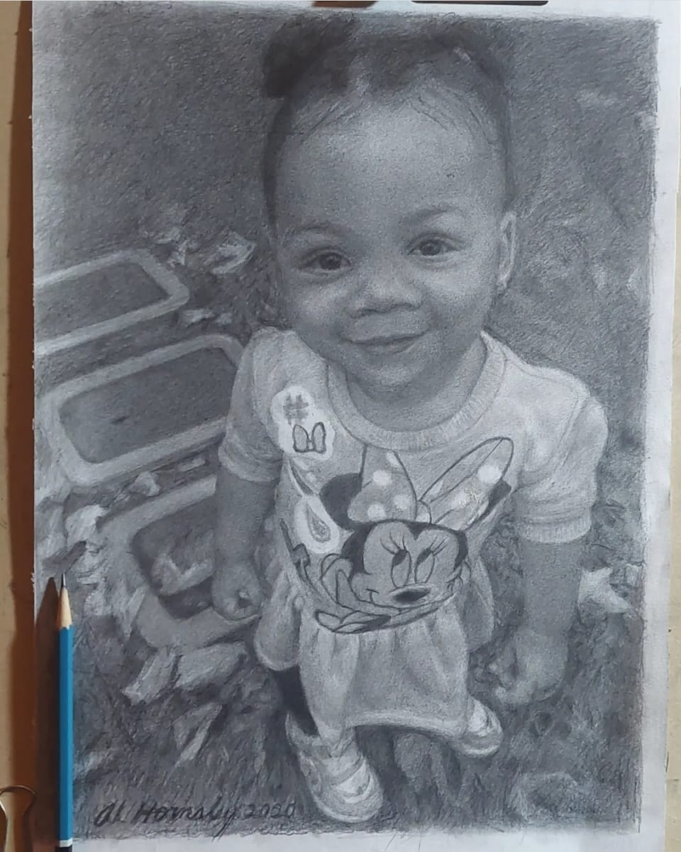 Pencil Portrait of an Adorable Little Child by Al Jatha Hornsby 