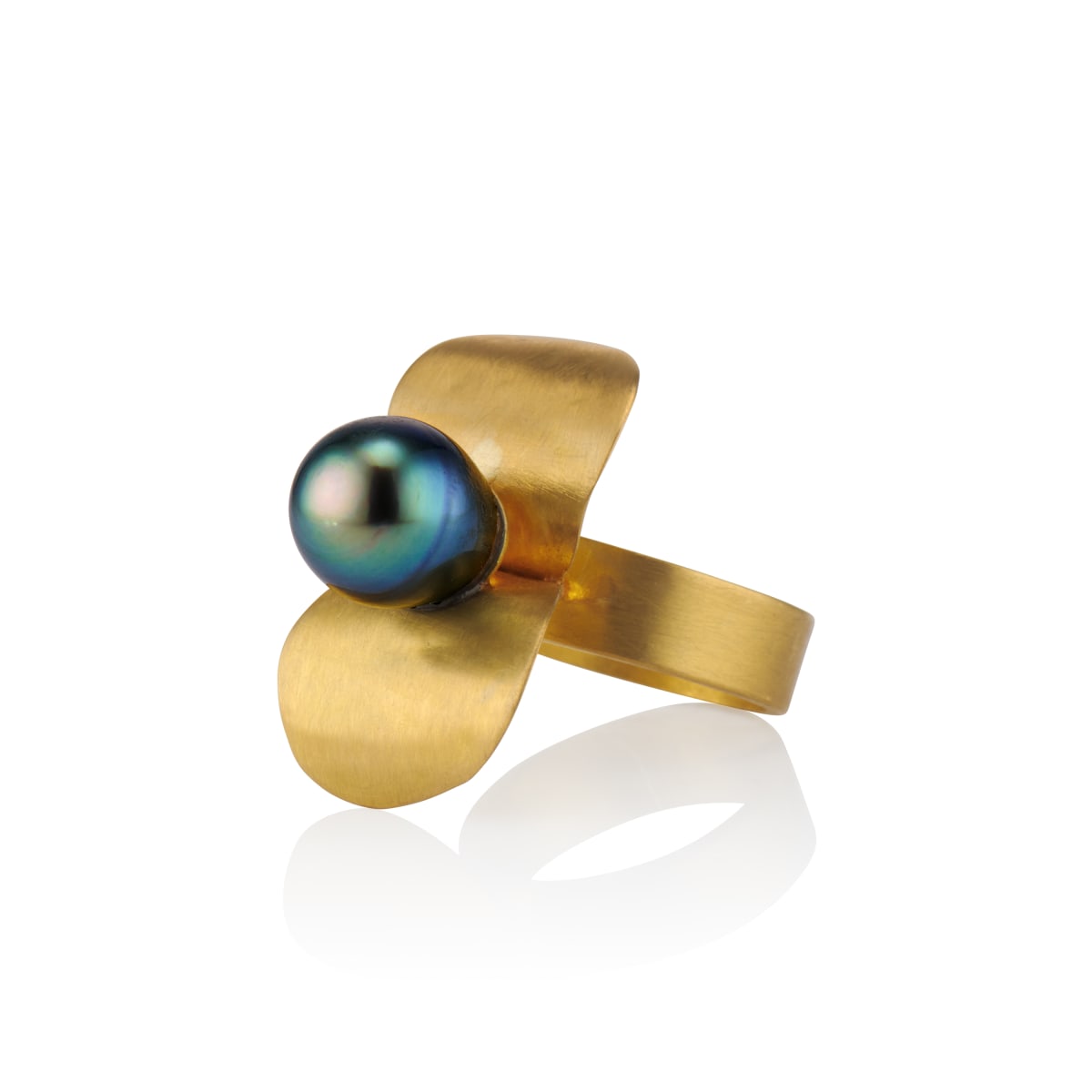 Flora Lily Ring in 22k with Tahitian Pearl by Deborah Meyers 