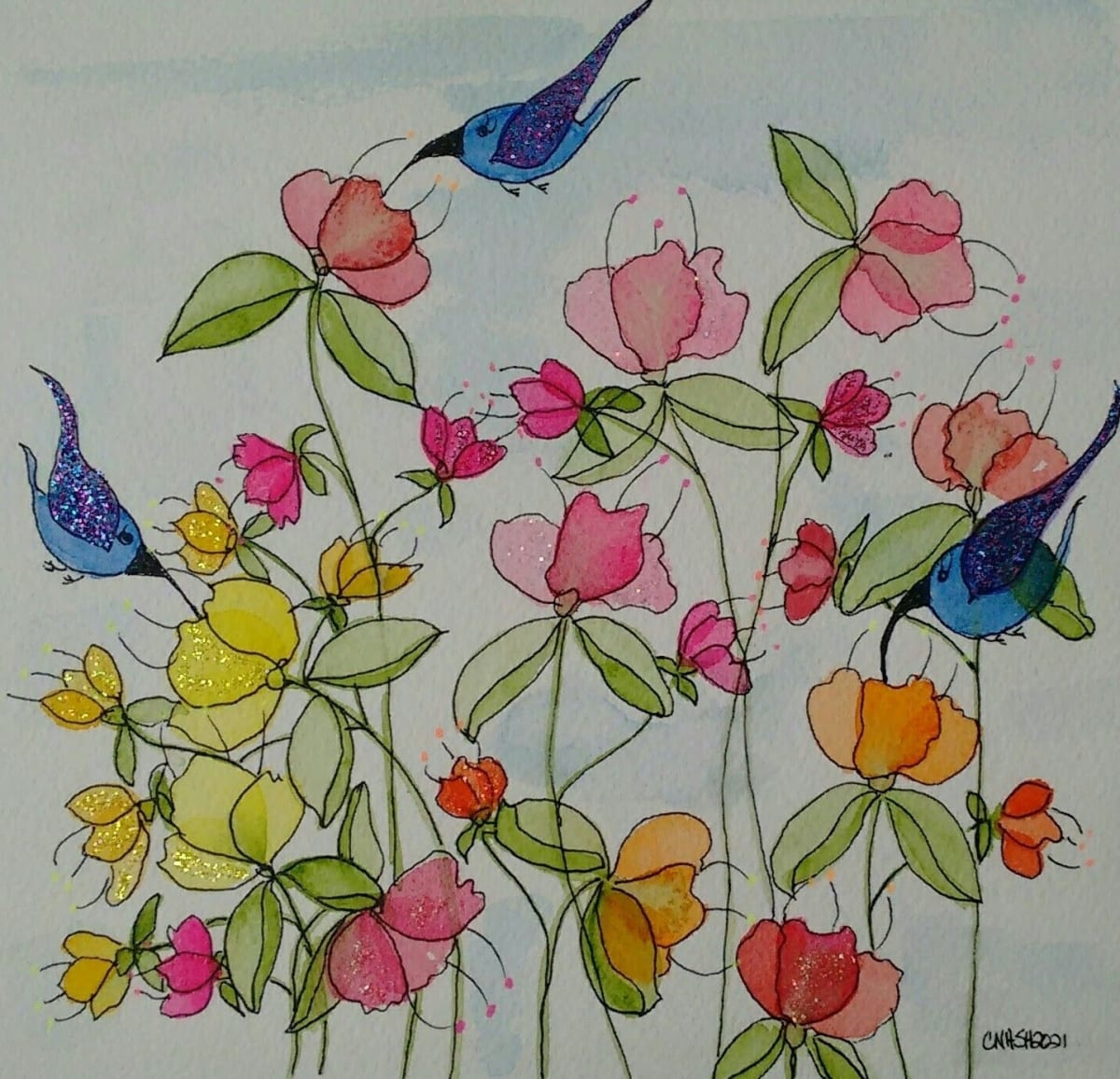 Three Sipping Birds by Cynthia Nash, Image 11.