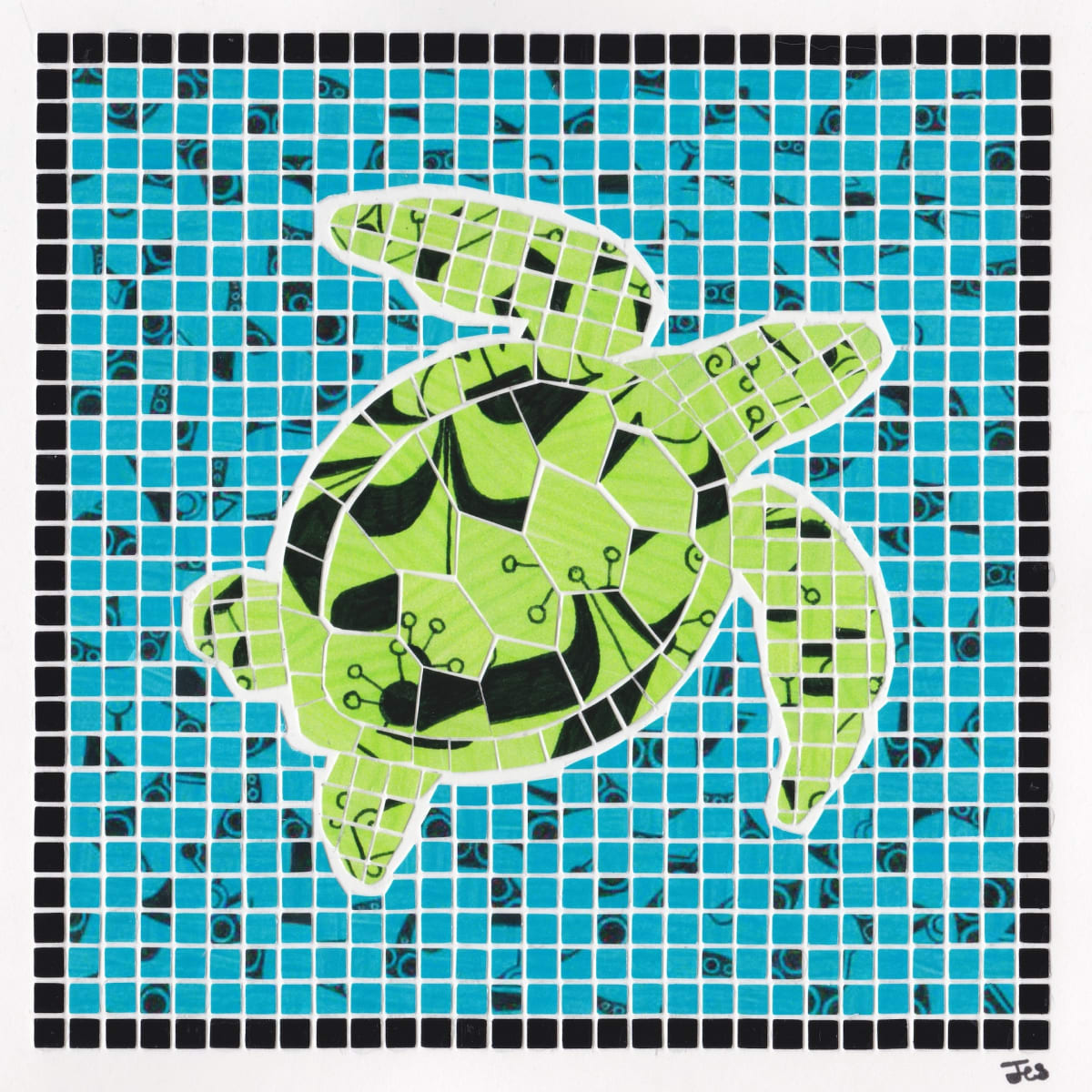 Sea Turtle Paper Mosaic by Jill Schiller 