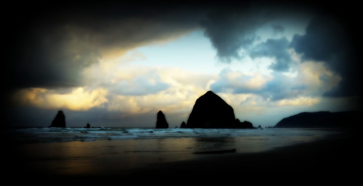 Stormy Haystack Rock by Kim Tamarin 