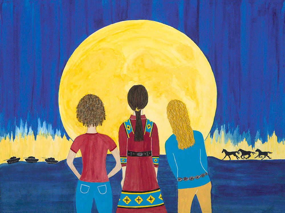 Angela Davis, Wilma Mankiller and Gloria Steinem Bay at the Moon by Li Turner 