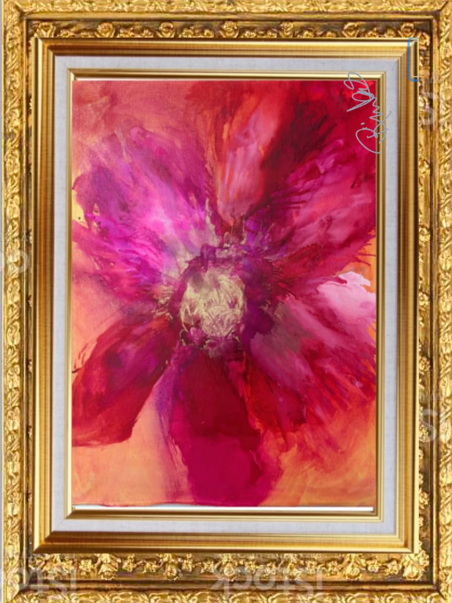 Magenta Bloom by Diana Riukas  Image: Alcohol ink painting on canvas paper (Needs frame- Frame not included) 