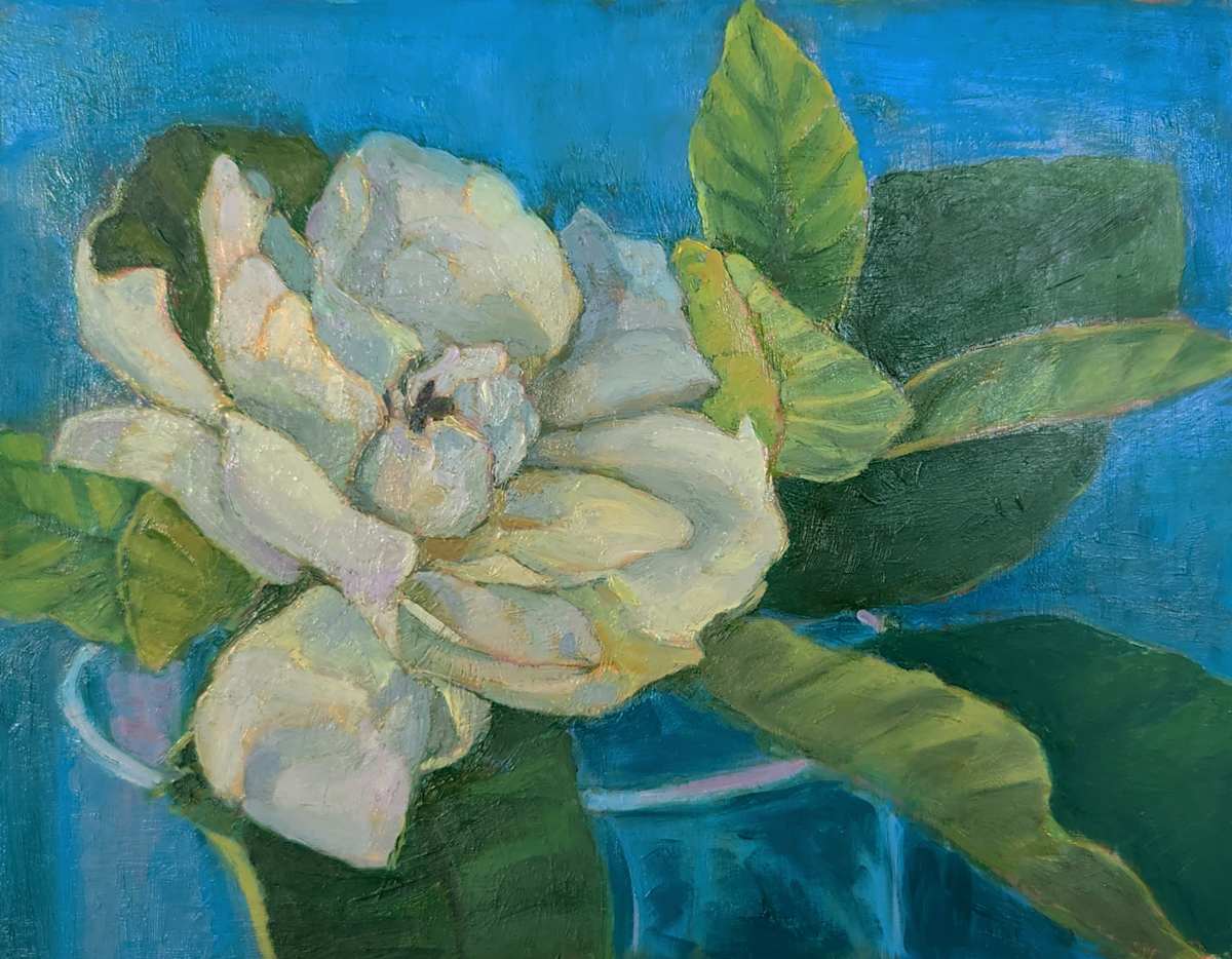 White Gardenia on Blue by Katherine Kean 
