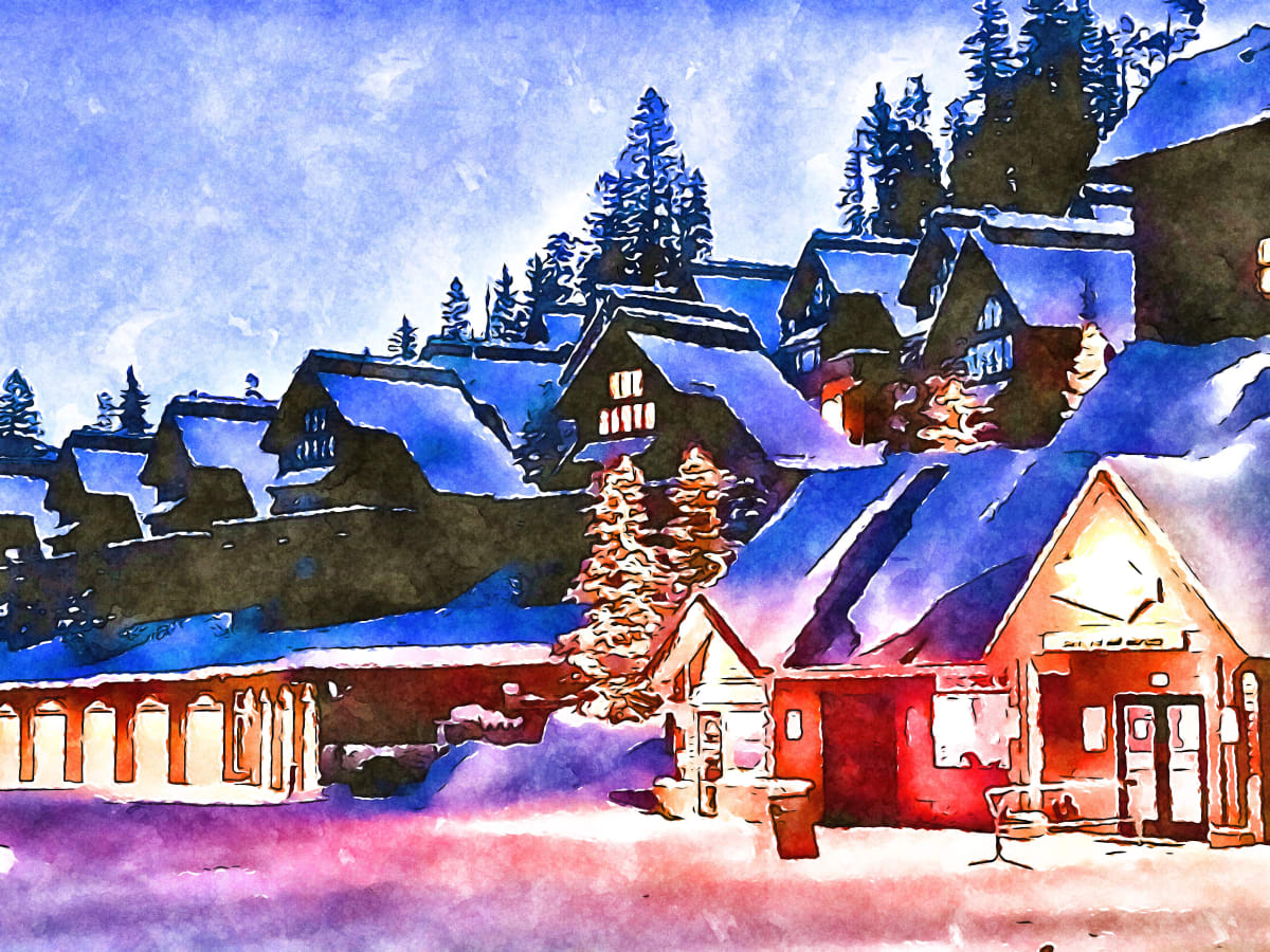 Blue Sky Village At Night by Eileen Backman 