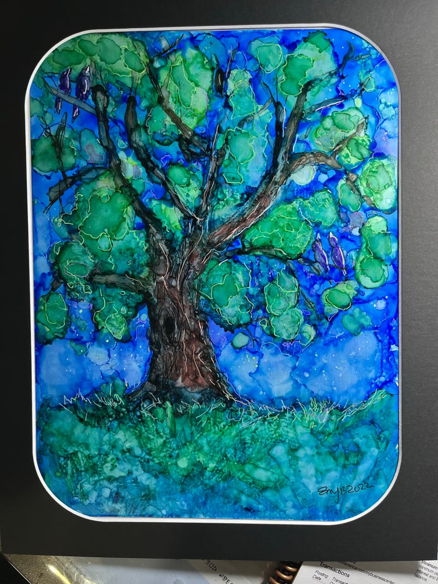 Night Tree in Alcohol Ink by Eileen Backman  Image: Night Tree in Alcohol Ink