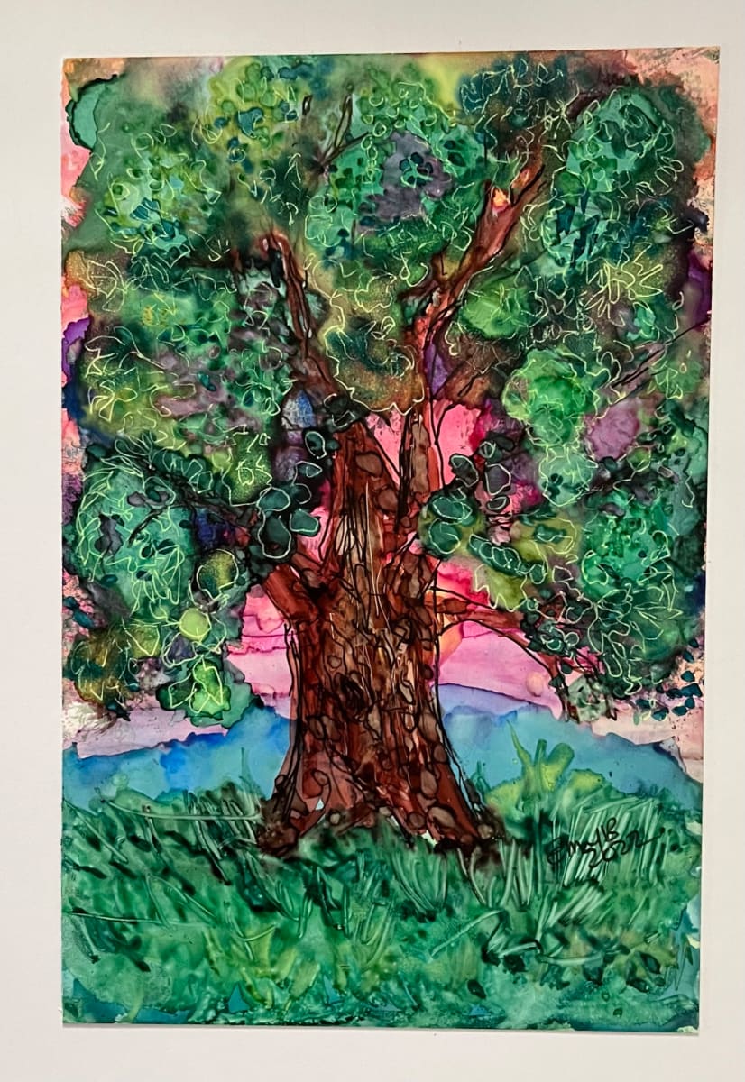 Spring Tree Abstract  in Alcohol Ink by Eileen Backman  Image: Spring Tree Abstract  in Alcohol Ink