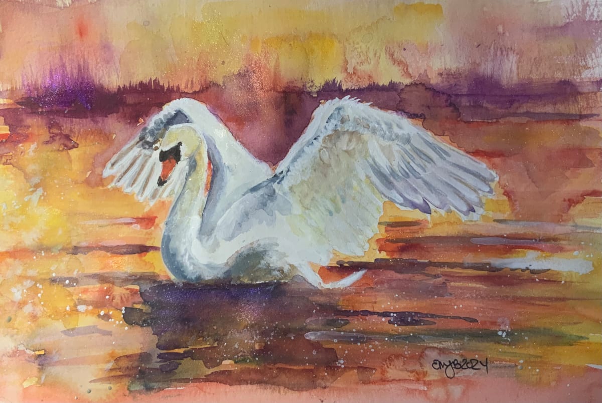 Swan On Golden Pond by Eileen Backman 