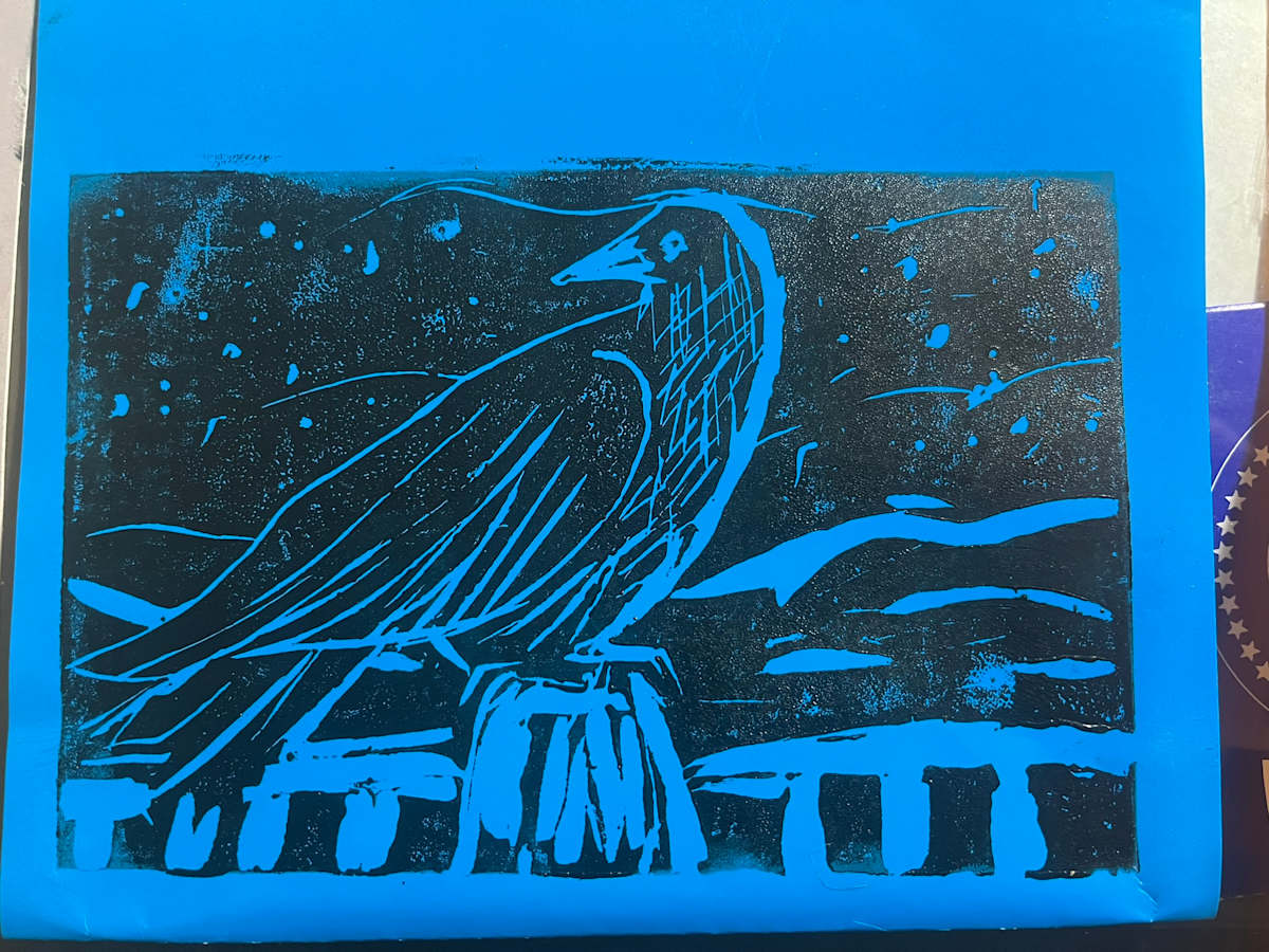 Night Crow Linocut by Eileen Backman, Image 1.
