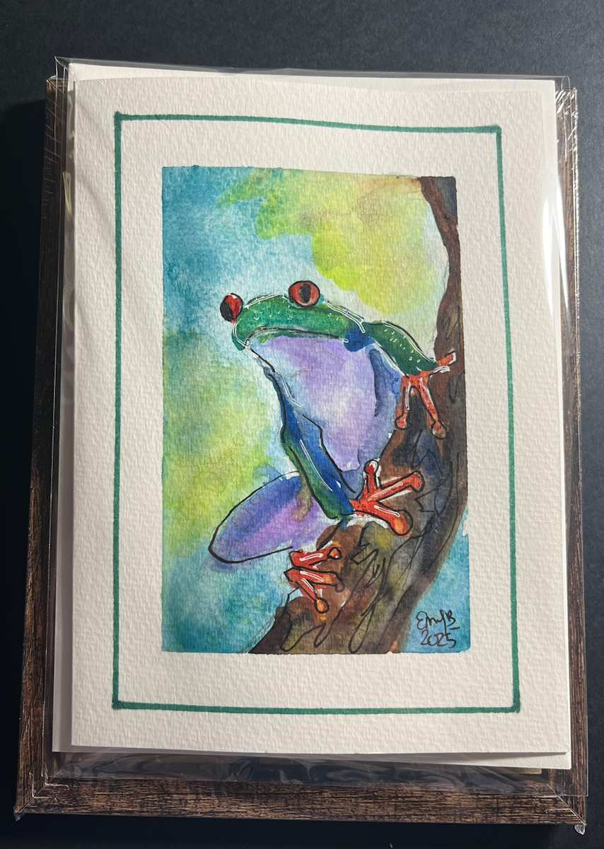 Green Tree Frog (Greeting Card and Frame) by Eileen Backman 
