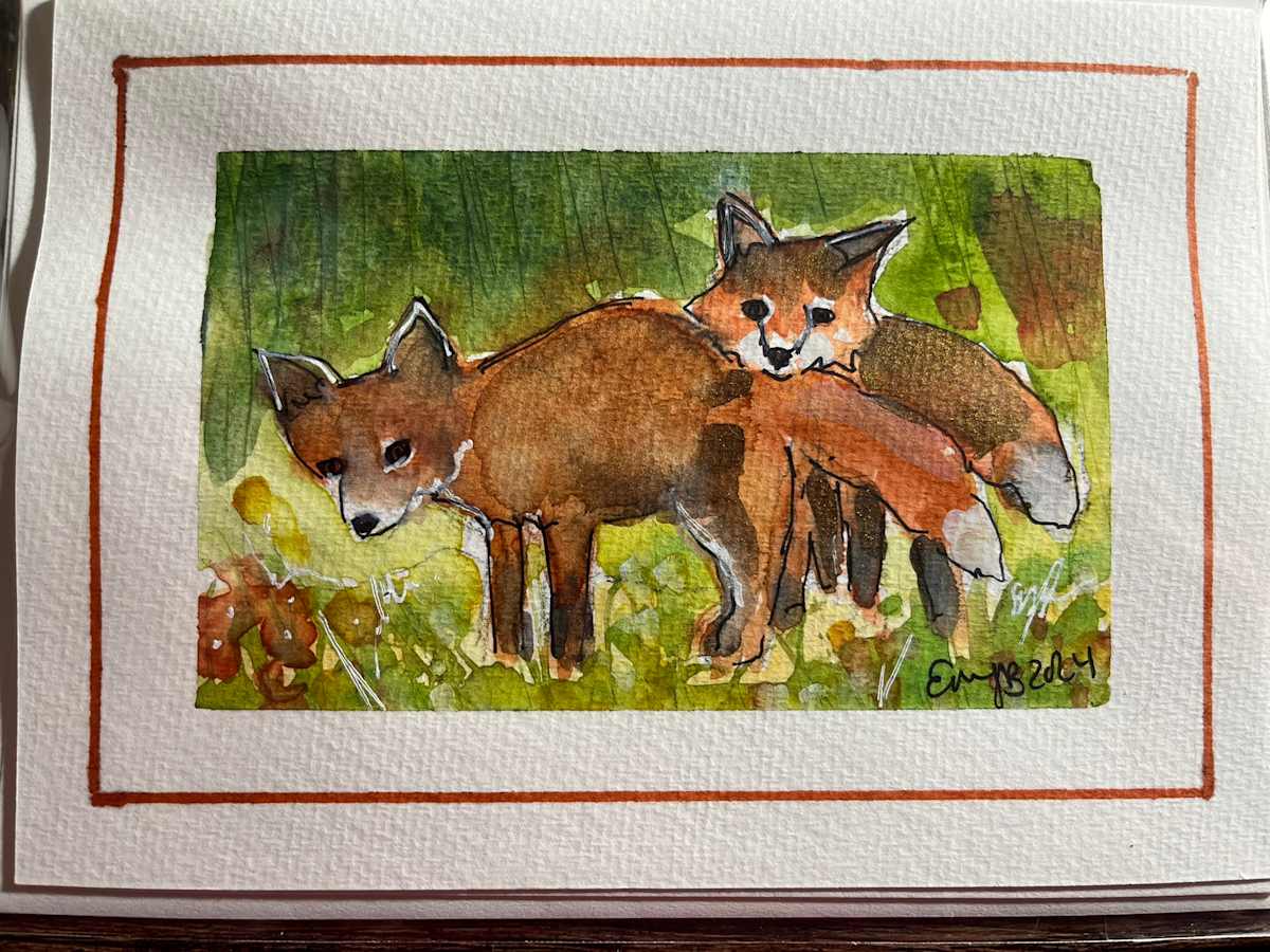 Baby Foxes (Greeting Card and Frame) by Eileen Backman 