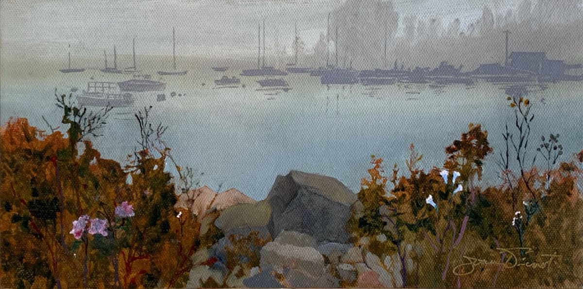 Foggy Harbor's Edge 🔴 by Joan Vienot 