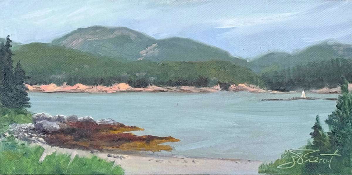 Bunker Ledge Monument and MDI from Little Cranberry by Joan Vienot 