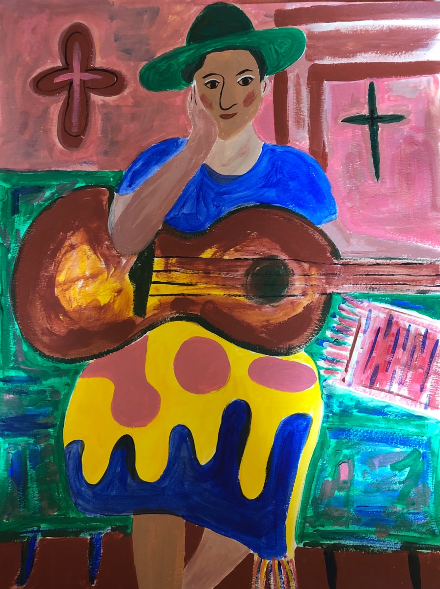 Self-portrait with Green Hat and Guitar 