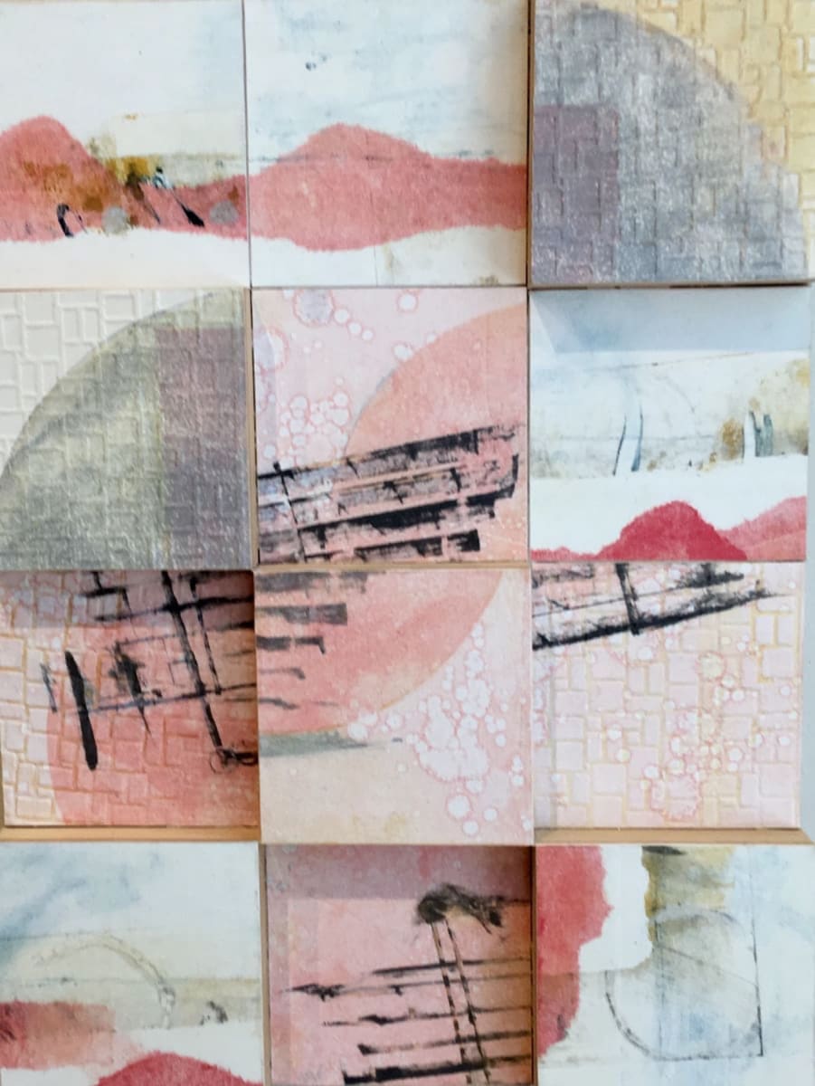 Moon Phases by Tina Garrick Albro  Image: These monotypes created with original imagery and archival photos reflect the fragmentary quality of remembrance, the energy contained in objects passed down, and the resiliency reflected by creating a new life from fragments of all that has gone before.