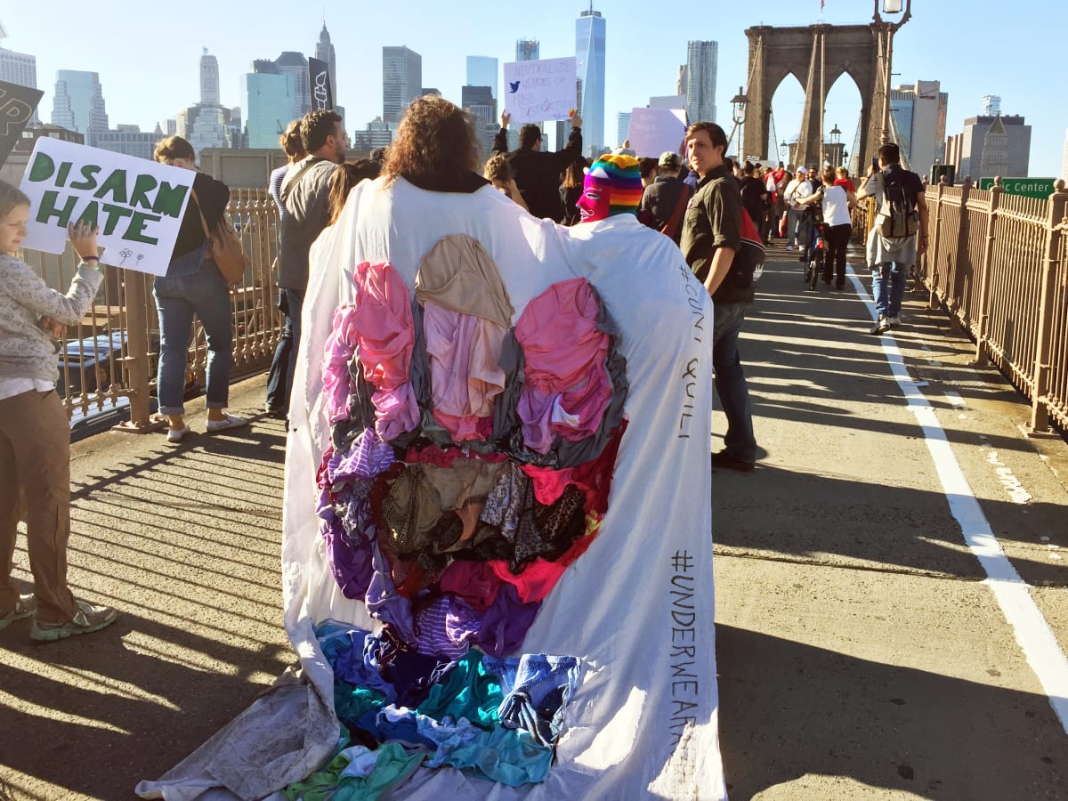 Arpillera Americanx * Cunt Quilt (Power) Cunt Congress by Coralina Rodriguez Meyer  Image: Racial Justice March across the Brooklyn Bridge NYC 10/01/2017