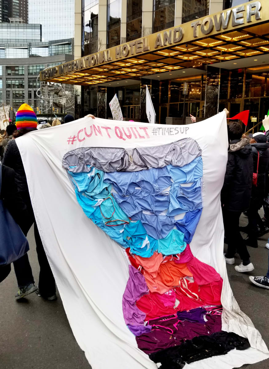 Arpillera Americanx * Cunt Quilt (Hourglass) Cunt Congress by Coralina Rodriguez Meyer  Image: Women's March NYC 1/20/2018