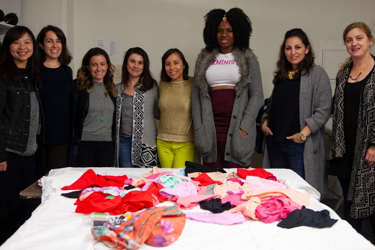 Arpillera Americanx * Cunt Quilt (Traffic) Stitch n Bitch by Coralina Rodriguez Meyer  Image: Arpillera salon Stitch n Bitch (Traffic) in the Textile Factory downtown LA January 18, 2019 where participants create a Cunt Quilt Arpillera Americanx to end human trafficking after a discussion lead by Cherise Charleswell, director of Journey Out an organization that empowers trafficking survivors with life saving resources. 