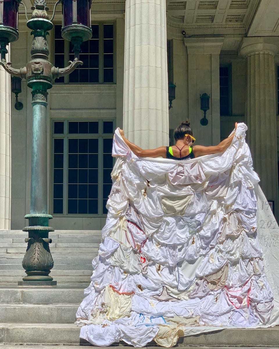 Arpillera Americanx * Cunt Quilt Surrender (Whitewall) Cunt Congress by Coralina Rodriguez Meyer  Image: Arpillera Americanx *Cunt Quilt (Whitewall) performance of Citizenship at the Miami Dade Courthouse in downtown Miami after a caravan honoring Supreme Court Justice Ruth Bader Ginsburg on September 28, 2020